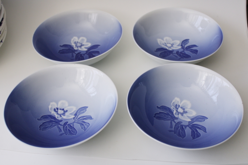 photo of Christmas Rose Bing & Grondahl blue & white flower cereal bowls vintage B&G Denmark #1