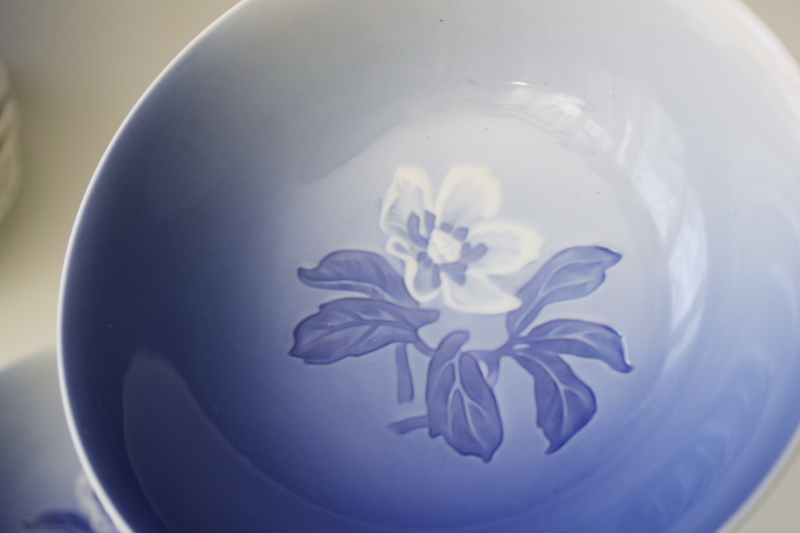 photo of Christmas Rose Bing & Grondahl blue & white flower cereal bowls vintage B&G Denmark #2