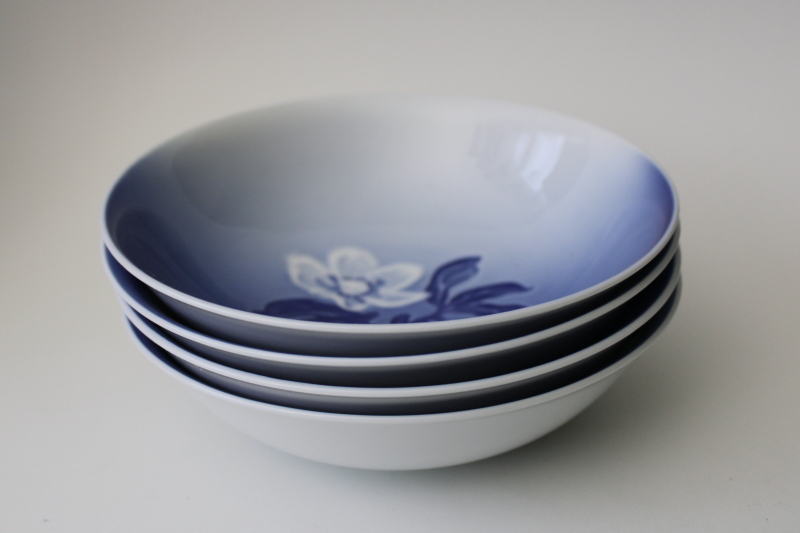 photo of Christmas Rose Bing & Grondahl blue & white flower cereal bowls vintage B&G Denmark #5