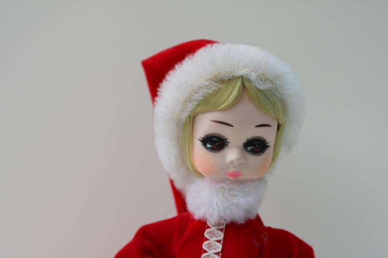 photo of Christmas Santa girl Bradley big eyed doll 60s vintage, fun retro holiday decor #2