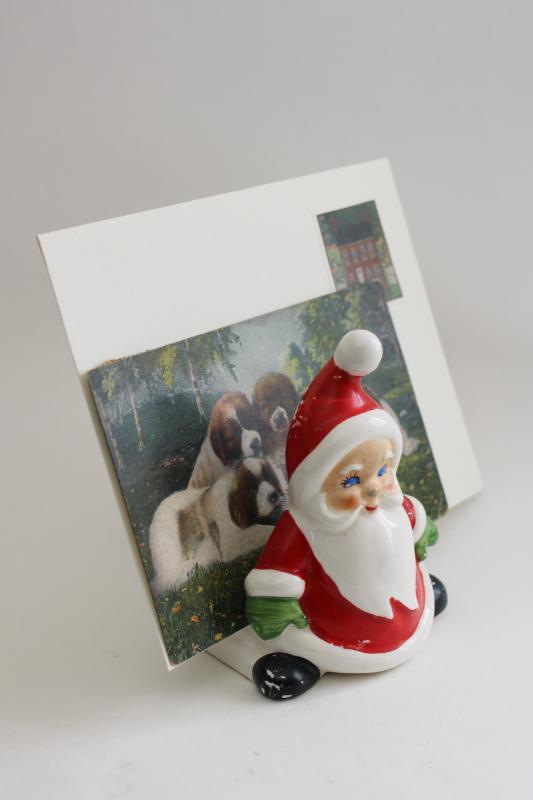 photo of Christmas Santa letter rack or napkin holder, vintage Japan hand painted ceramic  #1