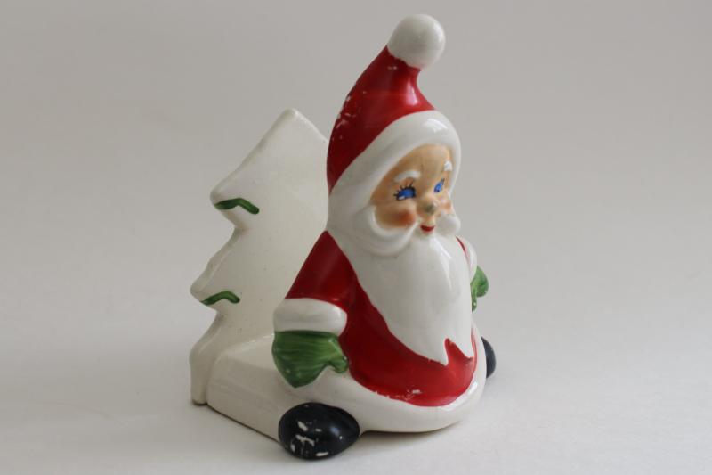 photo of Christmas Santa letter rack or napkin holder, vintage Japan hand painted ceramic  #2