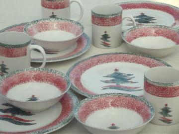 catalog photo of Christmas Star Gibson sponge ware stoneware china dishes set for 4