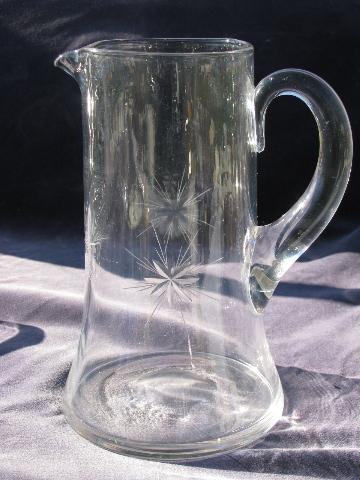 photo of Christmas Star pitcher, vintage grey or wheel cut pattern glass #1