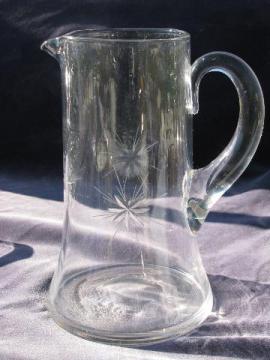 catalog photo of Christmas Star pitcher, vintage grey or wheel cut pattern glass