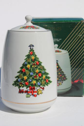 photo of Christmas Treasure cookie jar w/ Christmas tree, 1980s Jamestown China - Japan #1