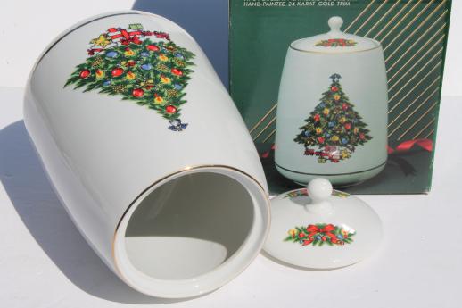 photo of Christmas Treasure cookie jar w/ Christmas tree, 1980s Jamestown China - Japan #4