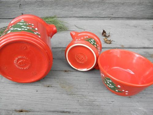 photo of Christmas Tree milk pitcher, creamer and sugar cube bowl, Waechtersbach pottery #2