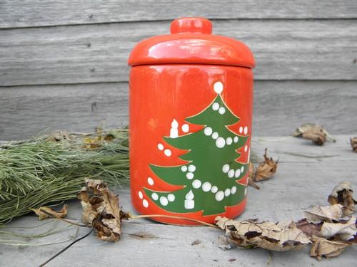 photo of Christmas Tree pattern Waechtersbach pottery, tiny covered canister #1