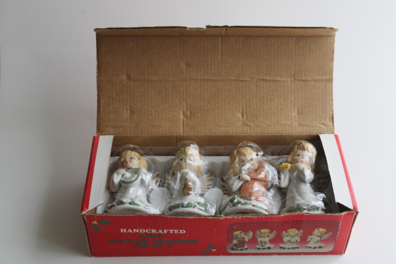 photo of Christmas angel bisque china figurines in box, 90s vintage band of angels set  #1