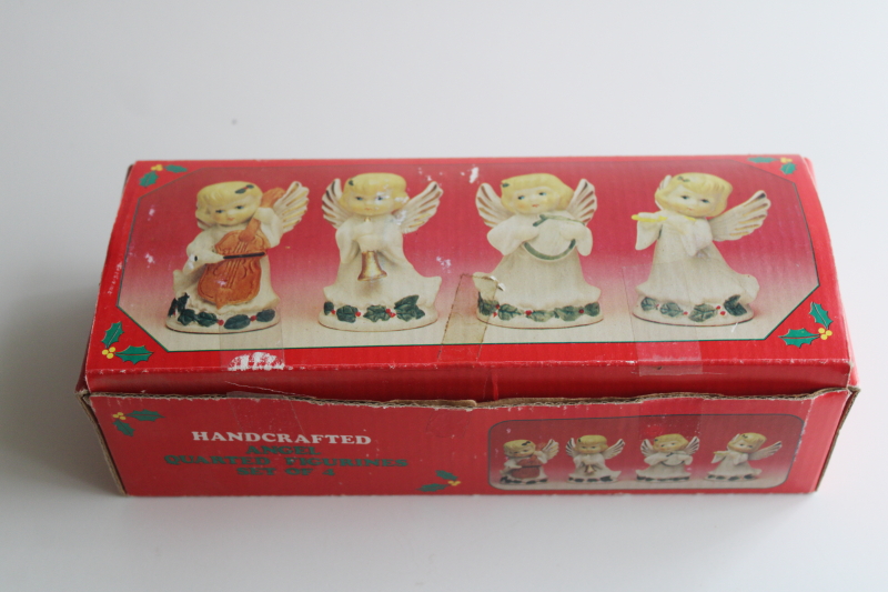 photo of Christmas angel bisque china figurines in box, 90s vintage band of angels set  #2