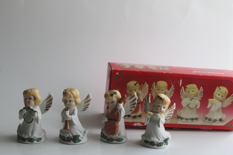 photo of Christmas angel bisque china figurines in box, 90s vintage band of angels set  #4