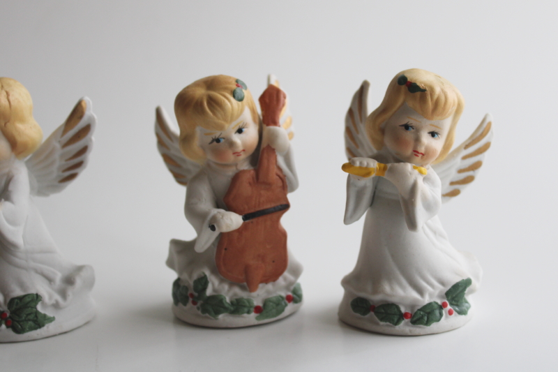 photo of Christmas angel bisque china figurines in box, 90s vintage band of angels set  #5