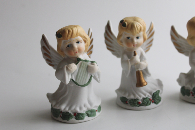 photo of Christmas angel bisque china figurines in box, 90s vintage band of angels set  #6