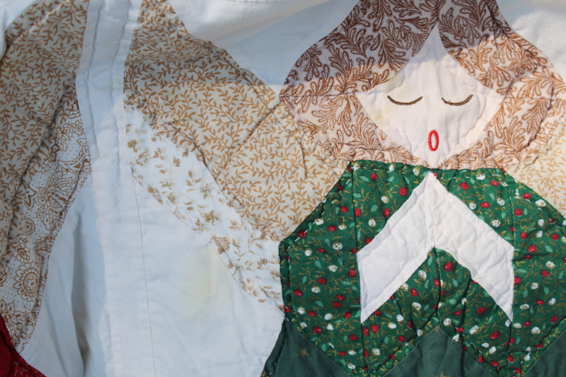 photo of Christmas angels hand quilted cotton quilt, holiday wall hanging or throw 1990s vintage #7