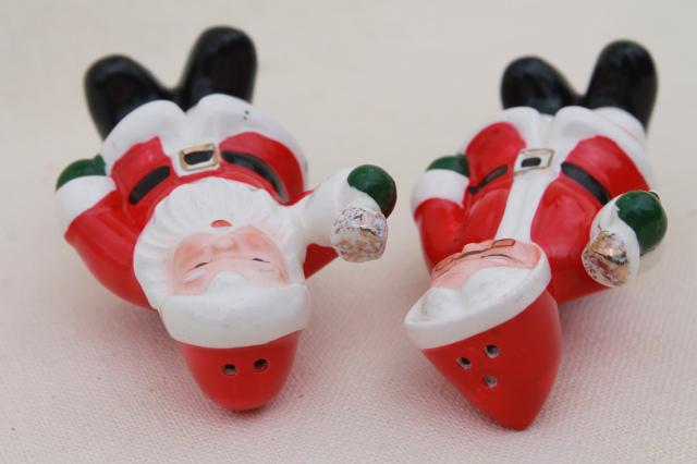 photo of Christmas bell ringers Santa & Mrs. Claus S&P, vintage Napco Japan salt & pepper shakers #6