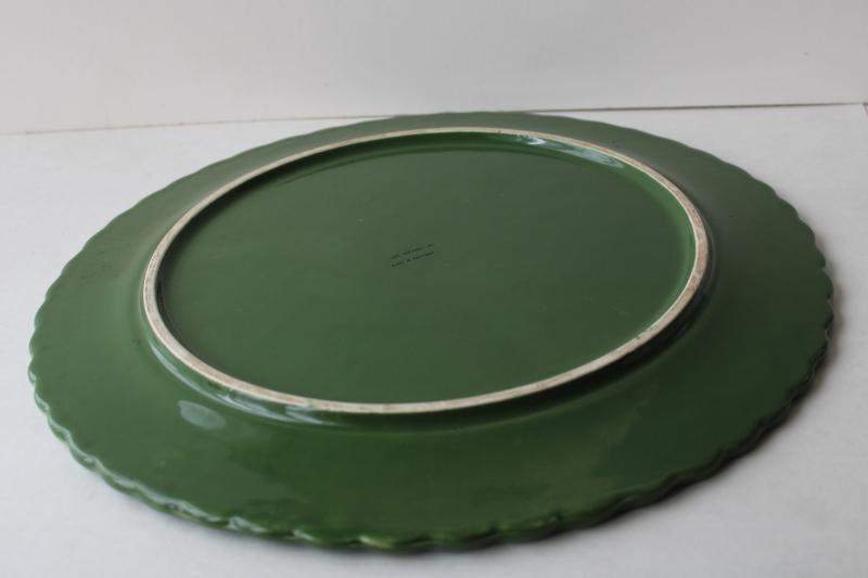 photo of Christmas cake cover and plate w/ green & red holly, vintage ceramic made in Portugal #6