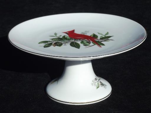 photo of Christmas cardinal, red bird Schumann Bavaria cake plates stand set #3