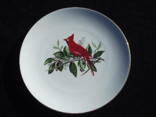 photo of Christmas cardinal, red bird Schumann Bavaria cake plates stand set #7