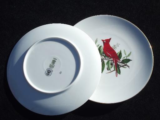 photo of Christmas cardinal, red bird Schumann Bavaria cake plates stand set #8