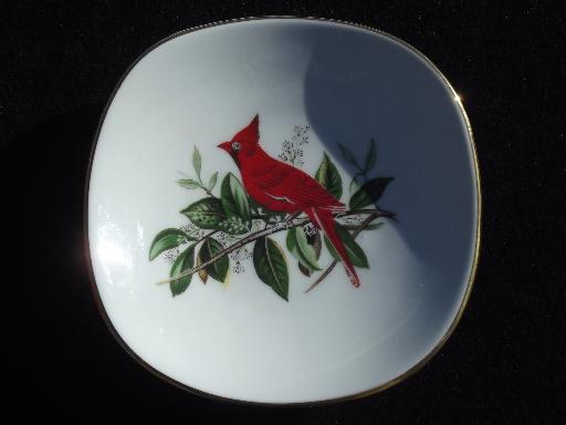 photo of Christmas cardinal, red bird Schumann Bavaria cake plates stand set #9