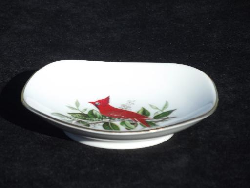 photo of Christmas cardinal, red bird Schumann Bavaria cake plates stand set #10