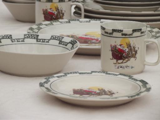 photo of Christmas china set w/ Santa in sleigh, holiday stoneware dishes for 4 #2