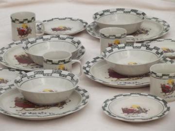 catalog photo of Christmas china set w/ Santa in sleigh, holiday stoneware dishes for 4