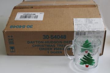 catalog photo of Christmas confetti Luminarc Arcoroc 1980s vintage glass mugs set of 12 new in box 