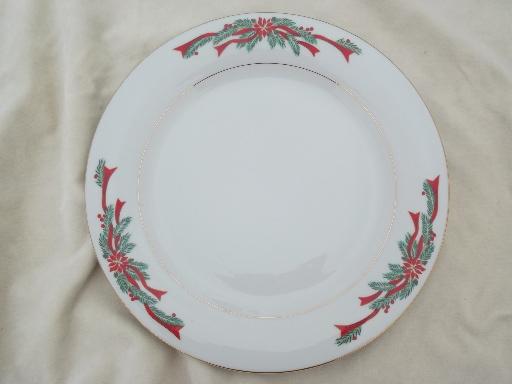 photo of Christmas dishes fine china Poinsettia & Ribbons round cake platter set plate & server #3