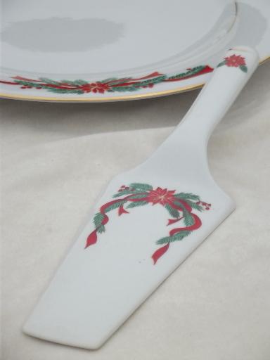 photo of Christmas dishes fine china Poinsettia & Ribbons round cake platter set plate & server #4