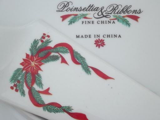 photo of Christmas dishes fine china Poinsettia & Ribbons round cake platter set plate & server #6