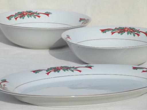 photo of Christmas dishes fine china Poinsettia & Ribbons serving bowls & platter #1