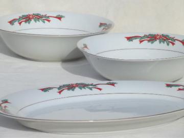 catalog photo of Christmas dishes fine china Poinsettia & Ribbons serving bowls & platter