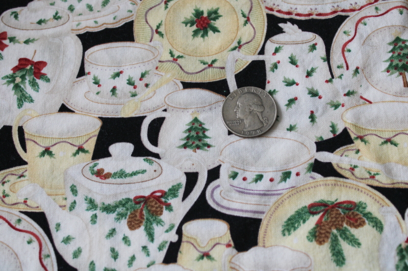 photo of Christmas dishes print cotton quilting fabric remnant novelty print  #2