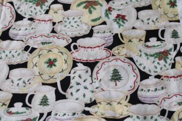 catalog photo of Christmas dishes print cotton quilting fabric remnant novelty print 
