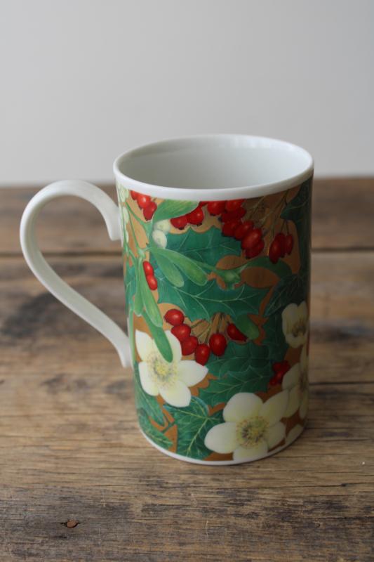 photo of Christmas flowers mug, mistletoe noel Dunoon label china made in Scotland #4