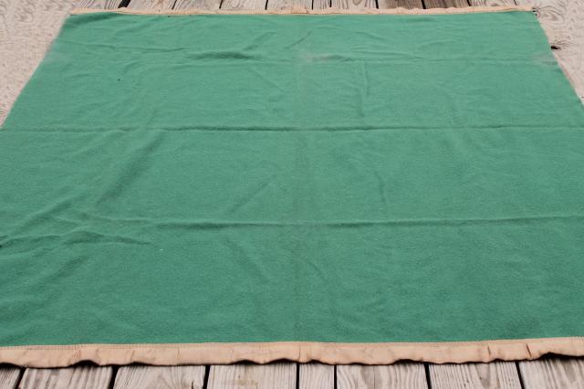 photo of Christmas green wool blanket, 1950s vintage twin / full warm wooly bed blanket #2