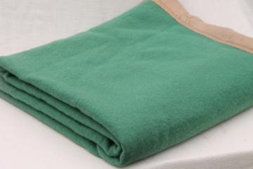 catalog photo of Christmas green wool blanket, 1950s vintage twin / full warm wooly bed blanket