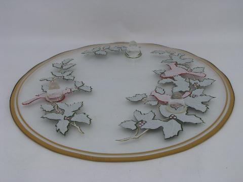 photo of Christmas holiday footed cake plate, red cardinal birds on clear glass #4