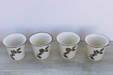 catalog photo of Christmas holly berries White Barn candle cup votive holders, set of four