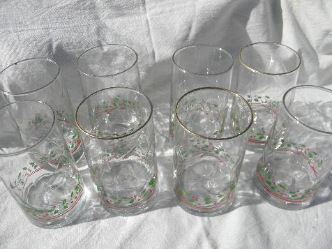 photo of Christmas holly border glass tumblers, retro 80s collectors glasses from Arby's #1