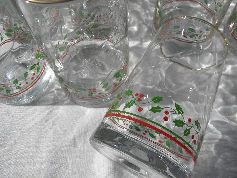 photo of Christmas holly border glass tumblers, retro 80s collectors glasses from Arby's #2