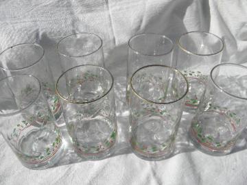 catalog photo of Christmas holly border glass tumblers, retro 80s collectors glasses from Arby's