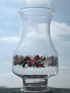 catalog photo of Christmas holly glass hurricane shade for kerosene oil lamp