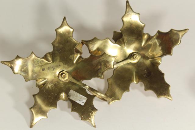 photo of Christmas holly solid brass holiday candle holders, finger ring chamber candlesticks #2