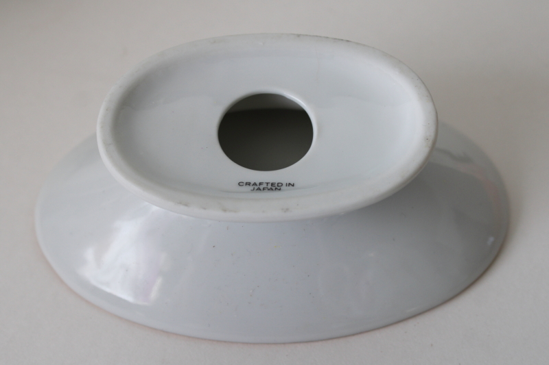 photo of Christmas holly vintage Japan china soap dish, white ceramic w/ green & red print #3
