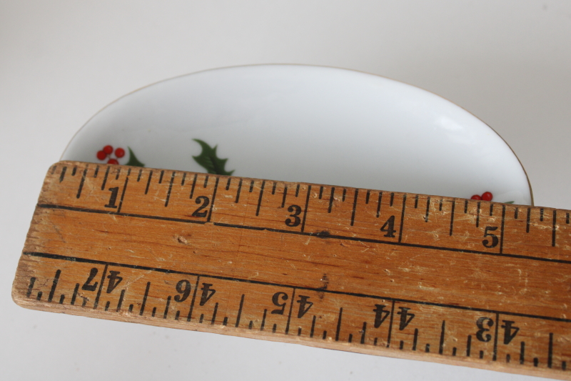 photo of Christmas holly vintage Japan china soap dish, white ceramic w/ green & red print #4