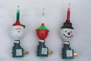 catalog photo of Christmas night light set w/ retro bubble lights, plastic Santa & snowman decorations