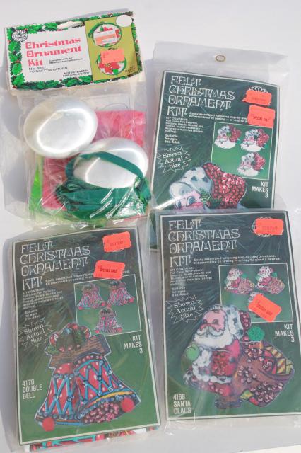 photo of Christmas ornaments kits, sealed packages satin balls, felt shapes w/ beaded sequins #1